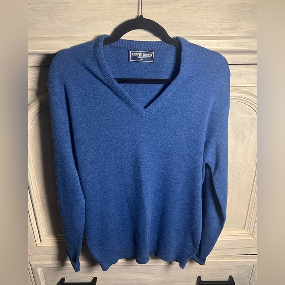 Vintage Robert‎ Bruce Wool V-Neck Sweater Royal Blue Pullover Union Made In USA - Picture 1 of 6